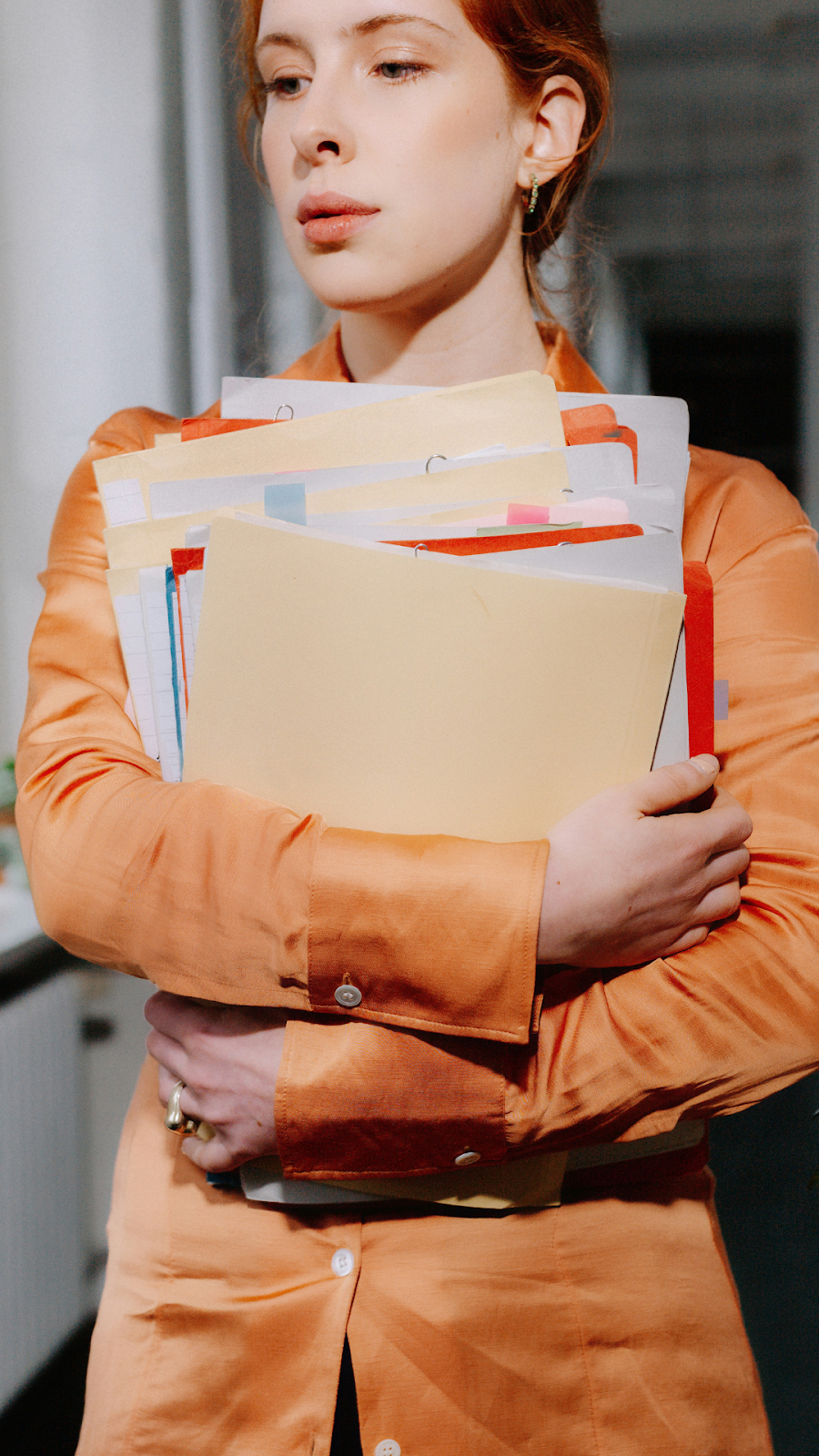 Woman Holding Scattered Papers Who Needs An Important Document Organizer
