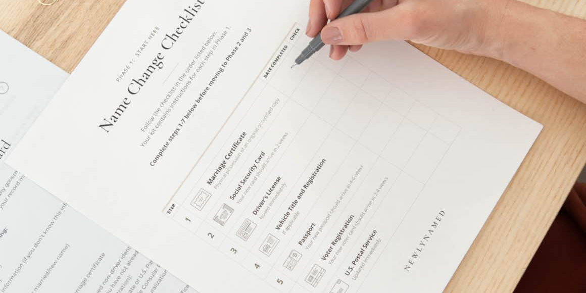 Name change after marriage checklist from NewlyNamed