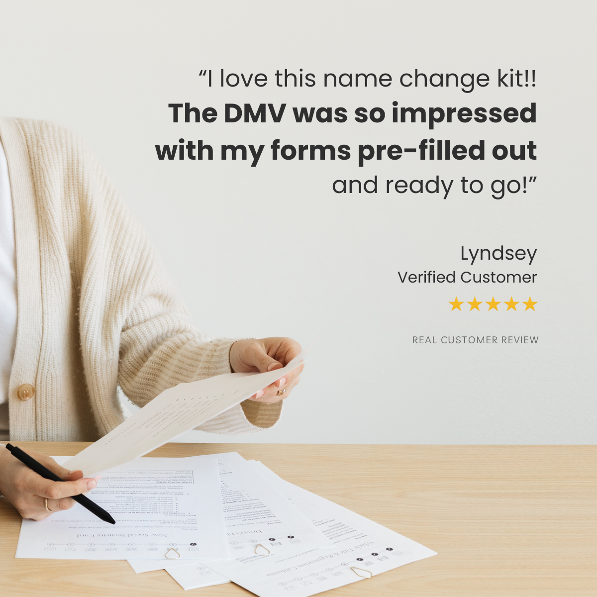 Five stars and quote of a verified customer review