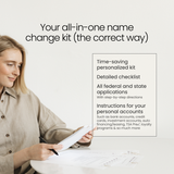 picture of woman holding form with words "Your all-in-one name change kit (the correct way)"