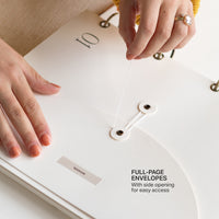 Person opening a full-page envelope with text indicating easy access.