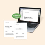 A laptop displaying a NewlyNamed Couples Will & Estate Plan for two partners.
