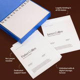 A blue NewlyNamed  Box alongside a printed Last Will and Testament document, with graphic callouts emphasizing it is legally binding in all 50 states without a lawyer.